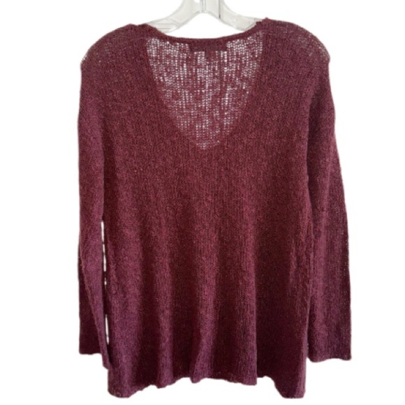 Ye Mak Burgundy V-Neck Sweater Lightweight Pullover Summer Open Knit Sz Small - Picture 3 of 8